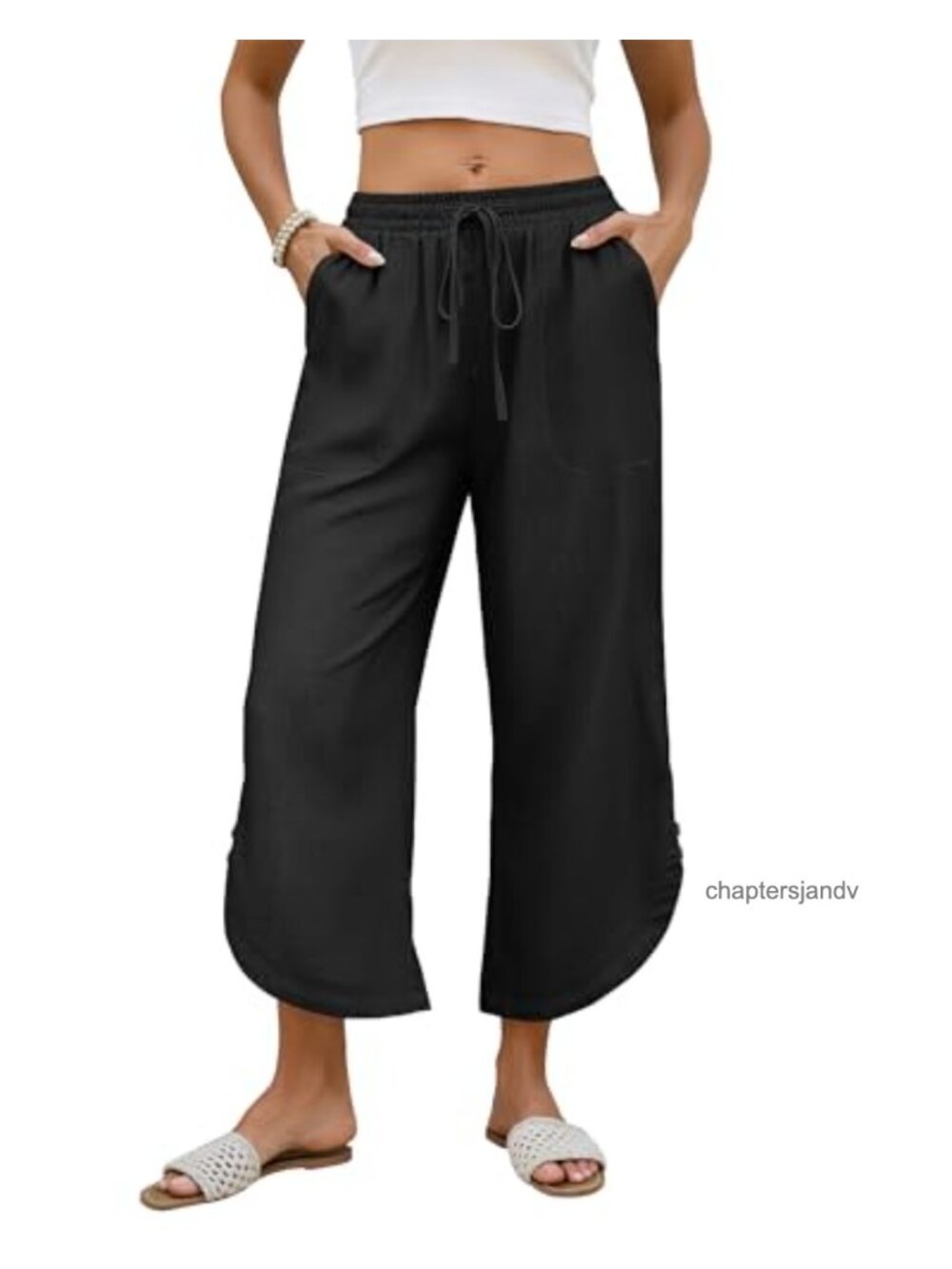 Cotton Linen Capri Pants Summer Lounge Cropped Wide Leg